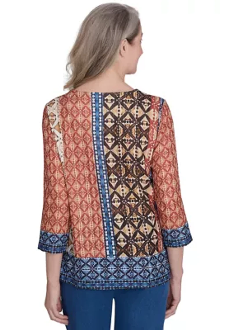 Petite Harvest Moon Batik Texture Border Top