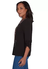 Petite Harvest Moon Paisley Floral Diagonal Embroidery Top