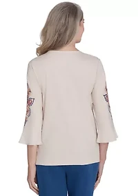 Petite Harvest Moon Medallion Embroidery Flutter Cuff Shirt