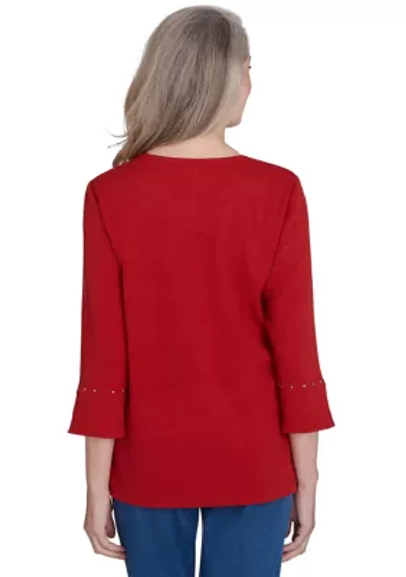 Petite Harvest Moon Spliced Solid Texture Top with Heat Set