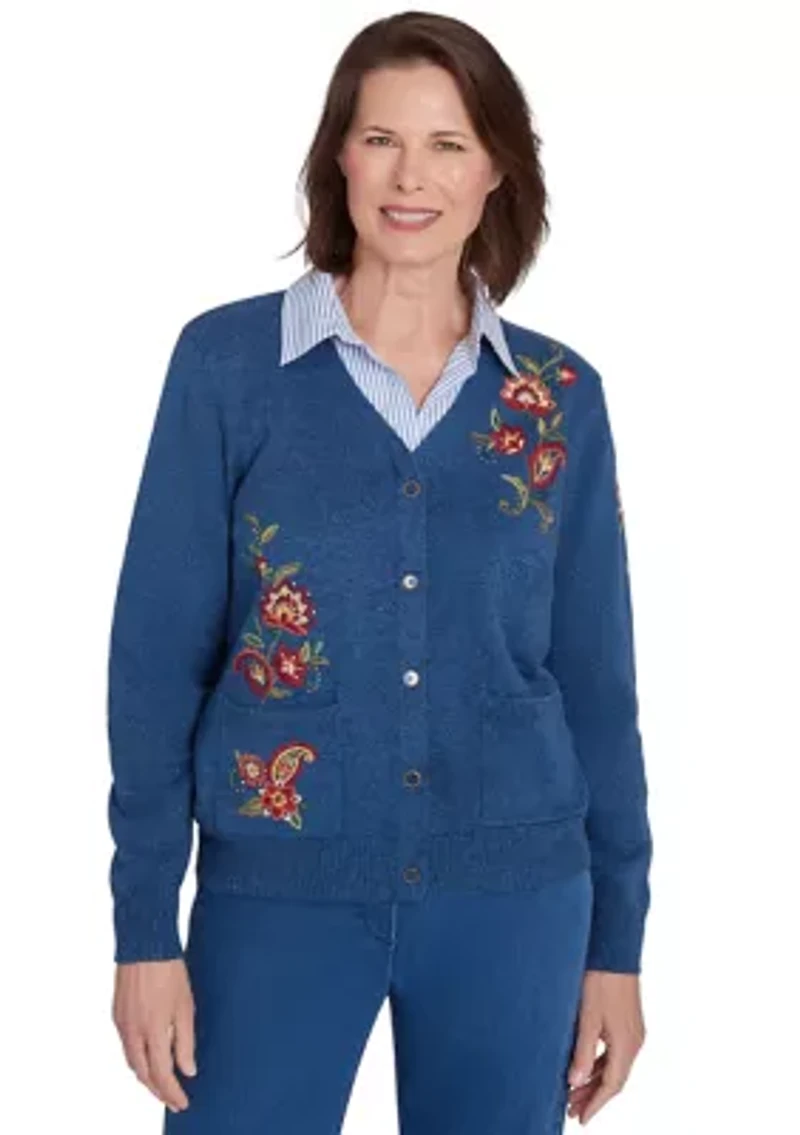 Petite Harvest Moon Paisley Floral Two One Sweater