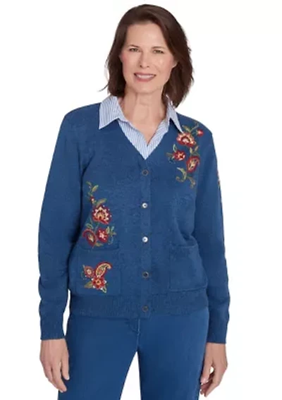 Petite Harvest Moon Paisley Floral Two One Sweater