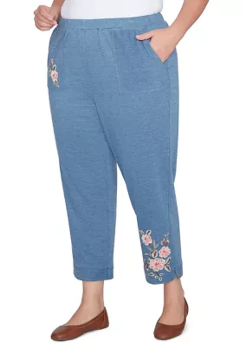 Plus Casual Fridays Floral Embroidered Ankle Pants