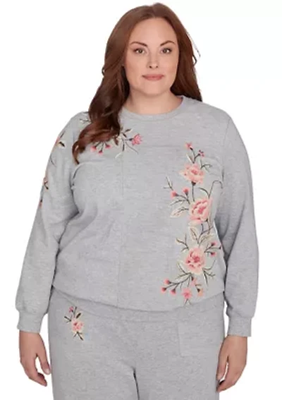 Plus Casual Fridays Spliced Floral Embroidery Top