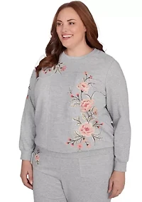 Plus Casual Fridays Spliced Floral Embroidery Top