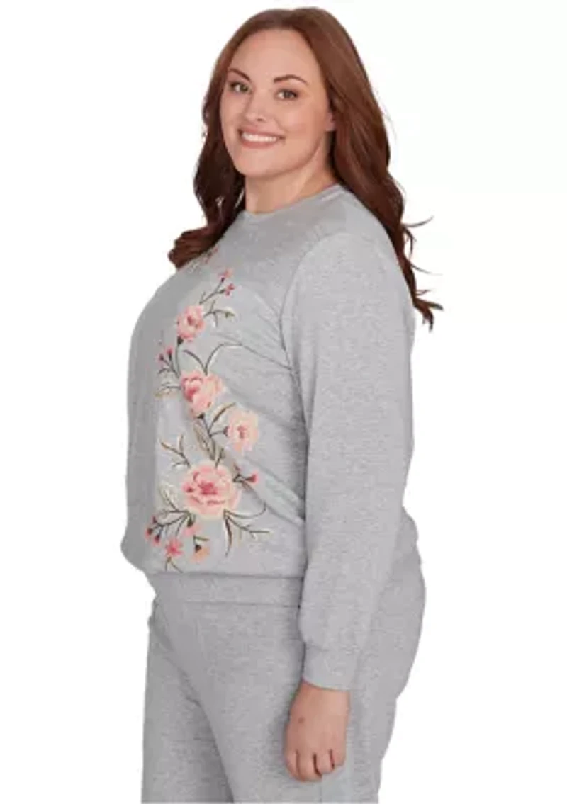 Plus Casual Fridays Spliced Floral Embroidery Top