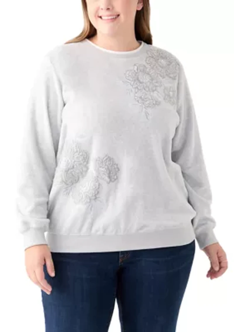 Plus Casual Fridays Sherpa Floral Embroidery Sweater