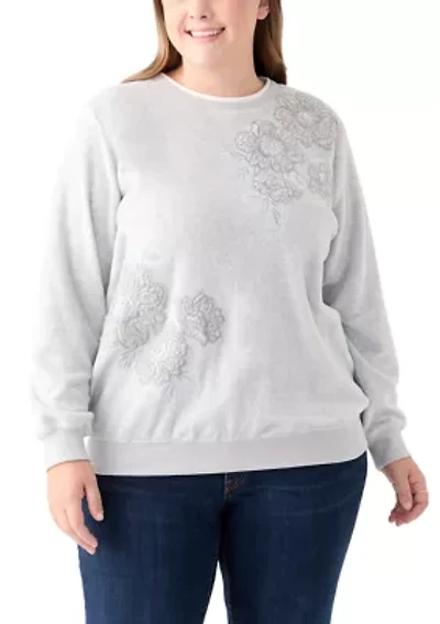 Plus Casual Fridays Sherpa Floral Embroidery Sweater