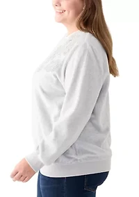 Plus Casual Fridays Sherpa Floral Embroidery Sweater