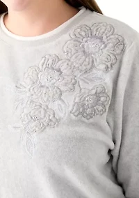 Plus Casual Fridays Sherpa Floral Embroidery Sweater
