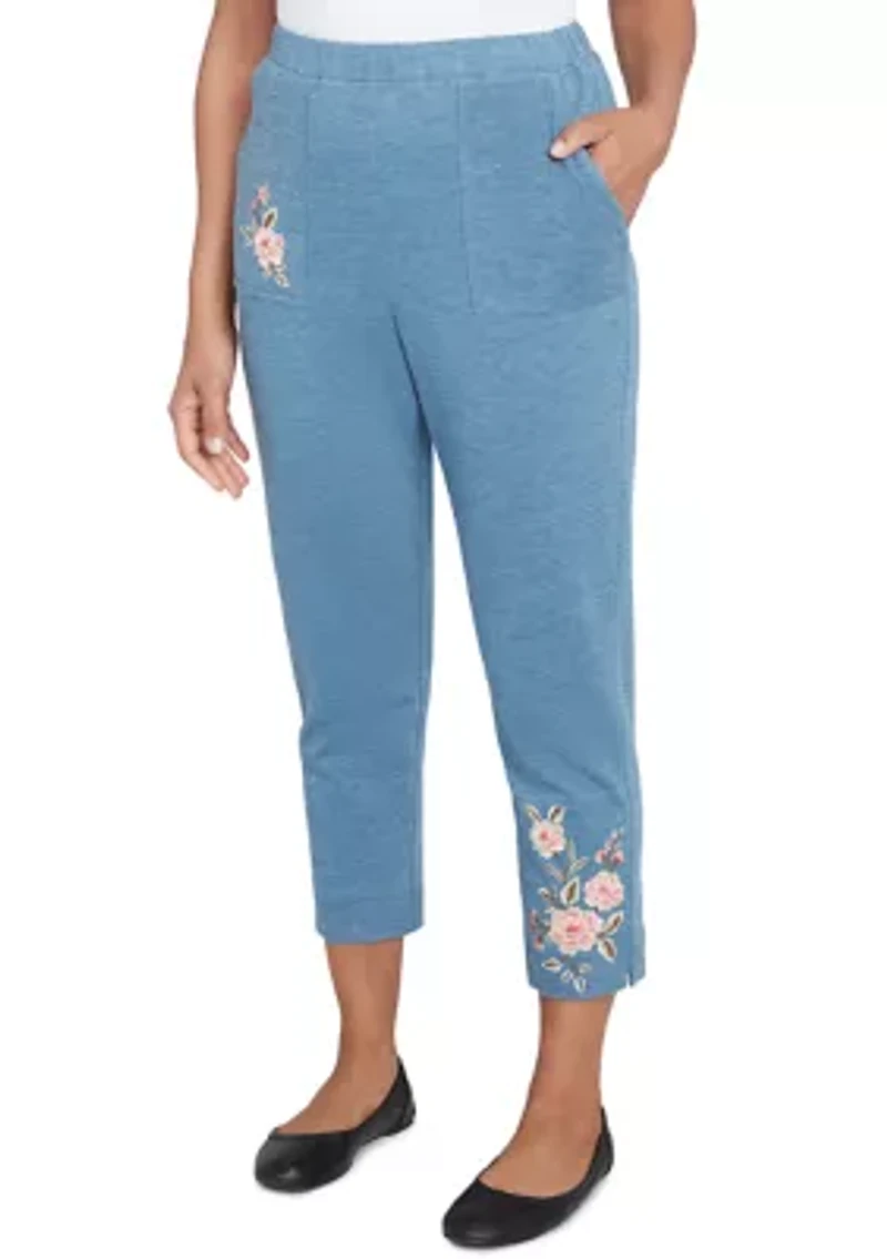 Petite Casual Fridays Floral Embroidered Ankle Pants