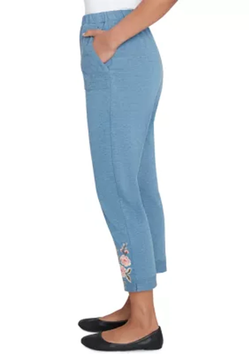 Petite Casual Fridays Floral Embroidered Ankle Pants