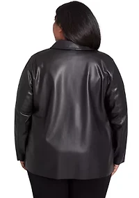 Plus Runway Ready Embroidered Faux Leather Jacket