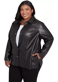 Plus Runway Ready Embroidered Faux Leather Jacket