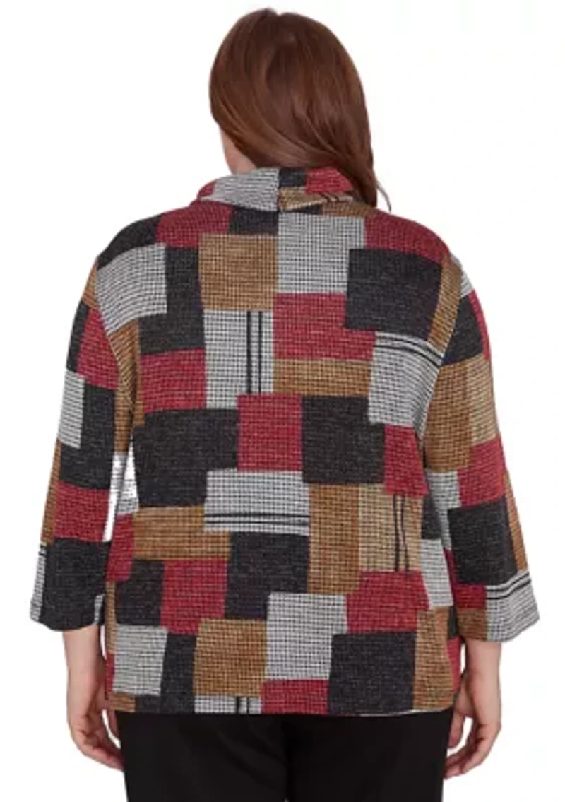 Plus Runway Ready Houndstooth Patchwork Top