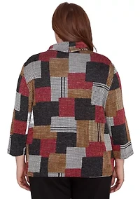 Plus Runway Ready Houndstooth Patchwork Top