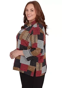Plus Runway Ready Houndstooth Patchwork Top