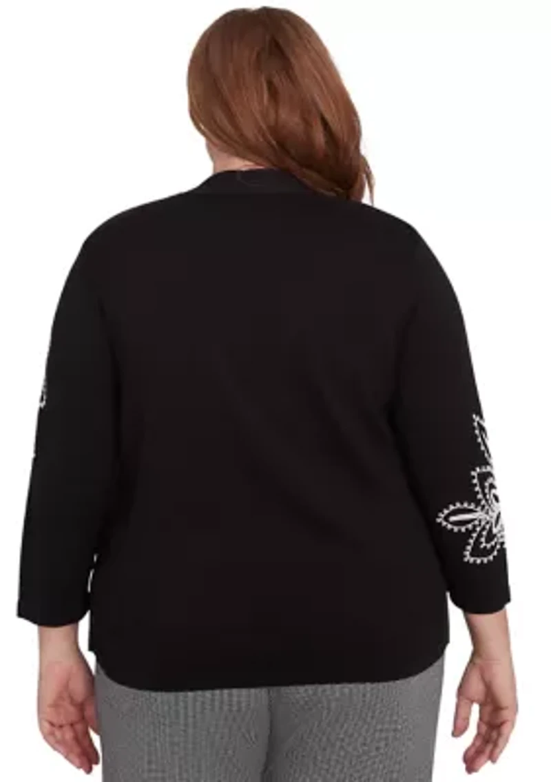 Plus Runway Ready Embroidered Outer Two One Cardigan and Tank
