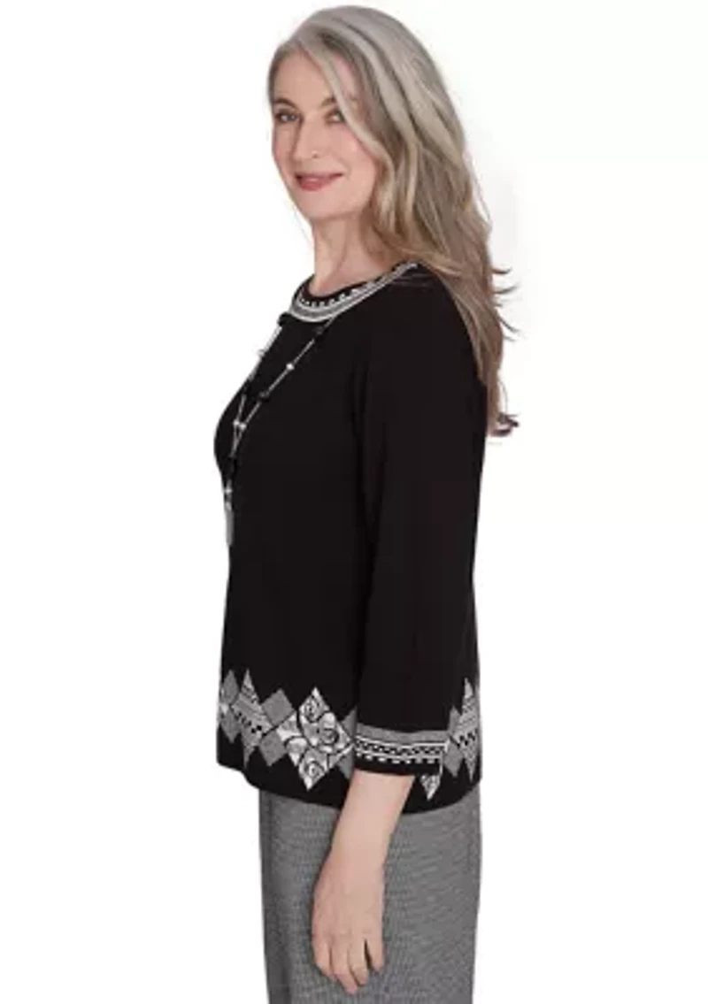 Petite Runway Ready Diamond Border Sweater