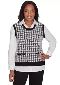 Petite Runway Ready Houndstooth 2Fer Sweater Vest