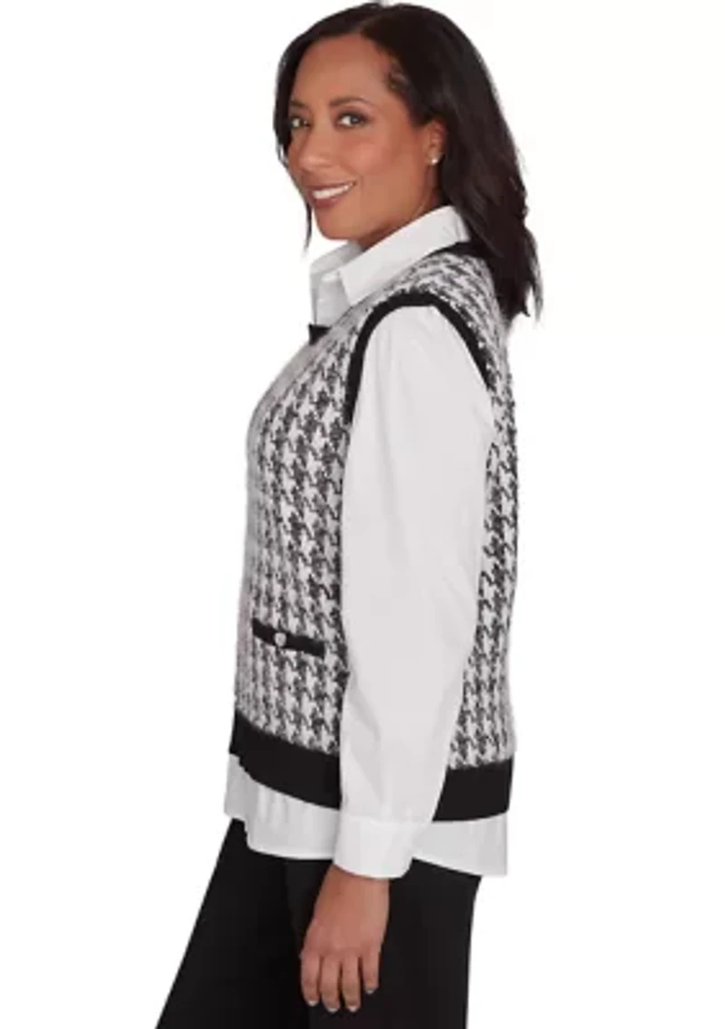 Petite Runway Ready Houndstooth 2Fer Sweater Vest