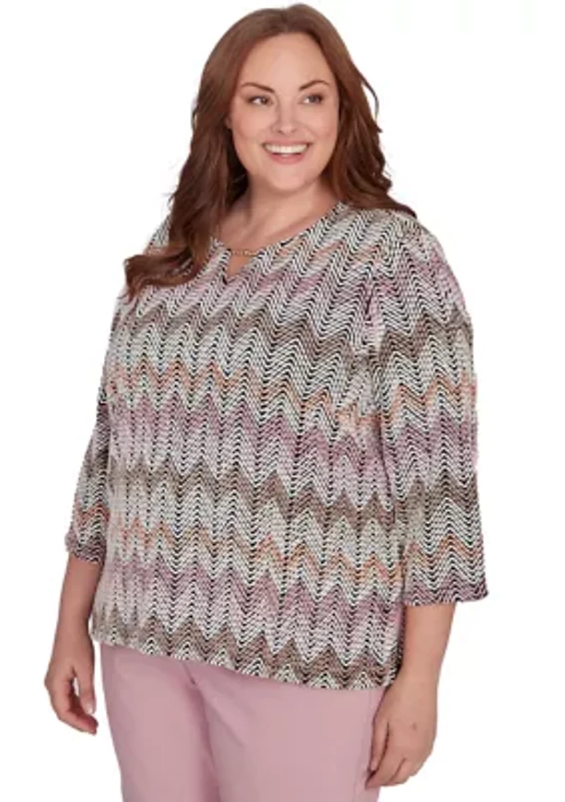 Plus Telluride Chenille Zig Zag Print T-Shirt