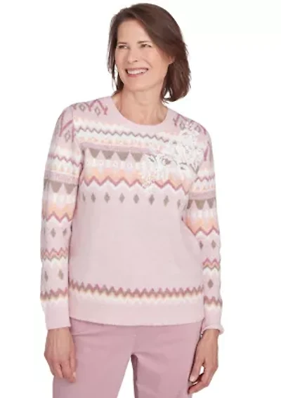 Petite Telluride Fairisle Sweater with Floral Embroidery