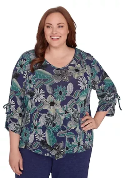 Plus French Quarter Floral Puff Print Mélange Top