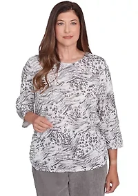 Petite Copenhagen Monotone Animal Print Top