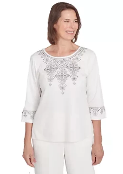 Petite Copenhagen Yoke Medallion Embroidery Top