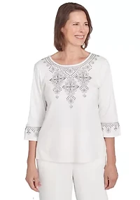 Petite Copenhagen Yoke Medallion Embroidery Top