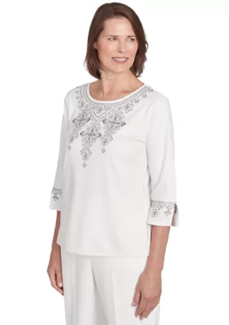 Petite Copenhagen Yoke Medallion Embroidery Top