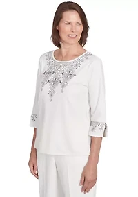 Petite Copenhagen Yoke Medallion Embroidery Top