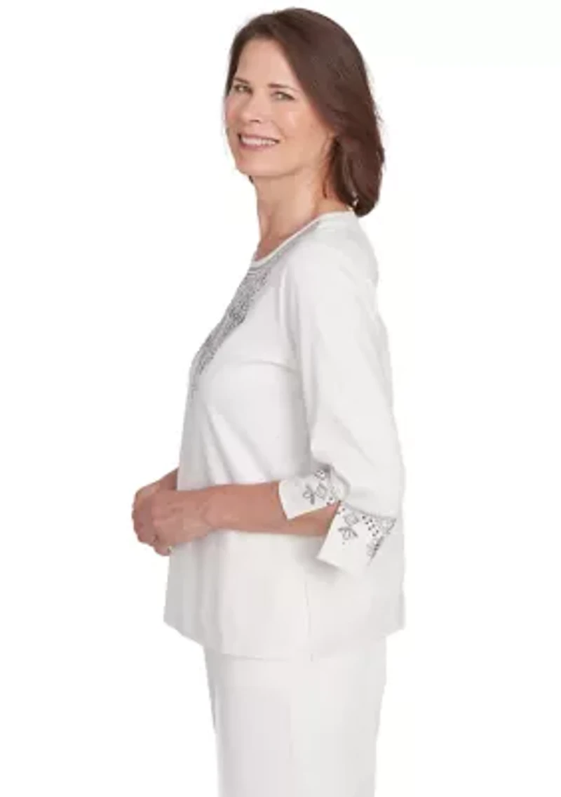 Petite Copenhagen Yoke Medallion Embroidery Top