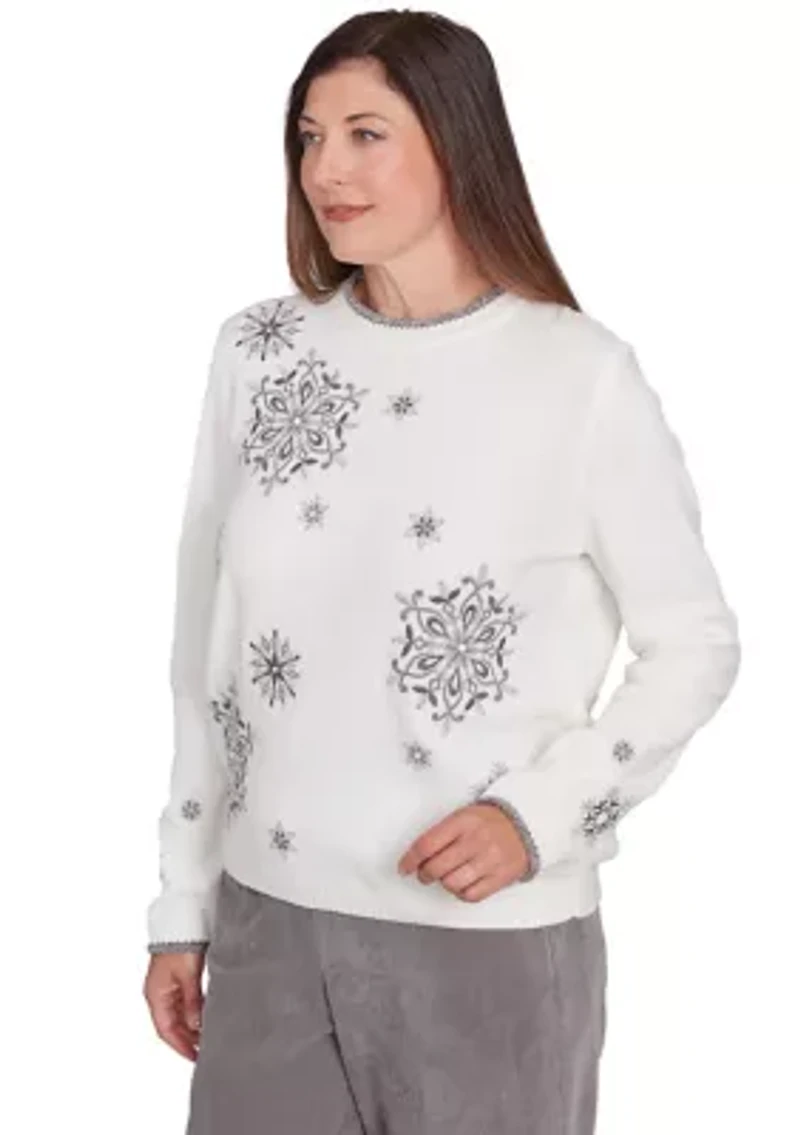 Petite Copenhagen Snowflakes Chenille Knit Top