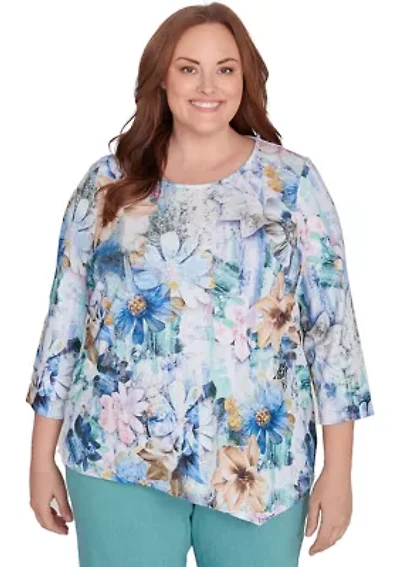 Plus Lake Victoria Watercolor Floral Top