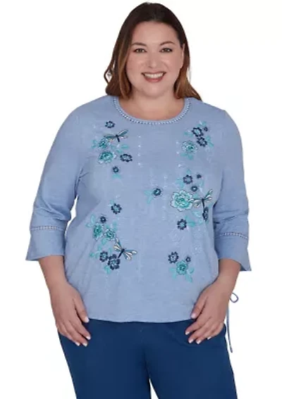 Plus Lake Victoria Embroidered Floral Butterfly T-Shirt