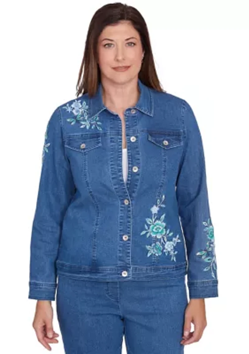 Petite Lake Victoria Embroidered Denim Jacket