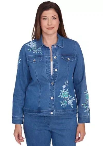 Petite Lake Victoria Embroidered Denim Jacket