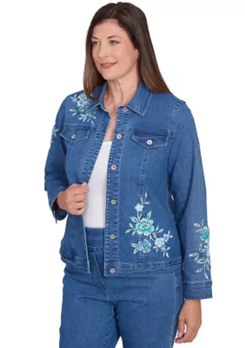 Petite Lake Victoria Embroidered Denim Jacket
