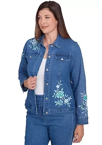 Petite Lake Victoria Embroidered Denim Jacket