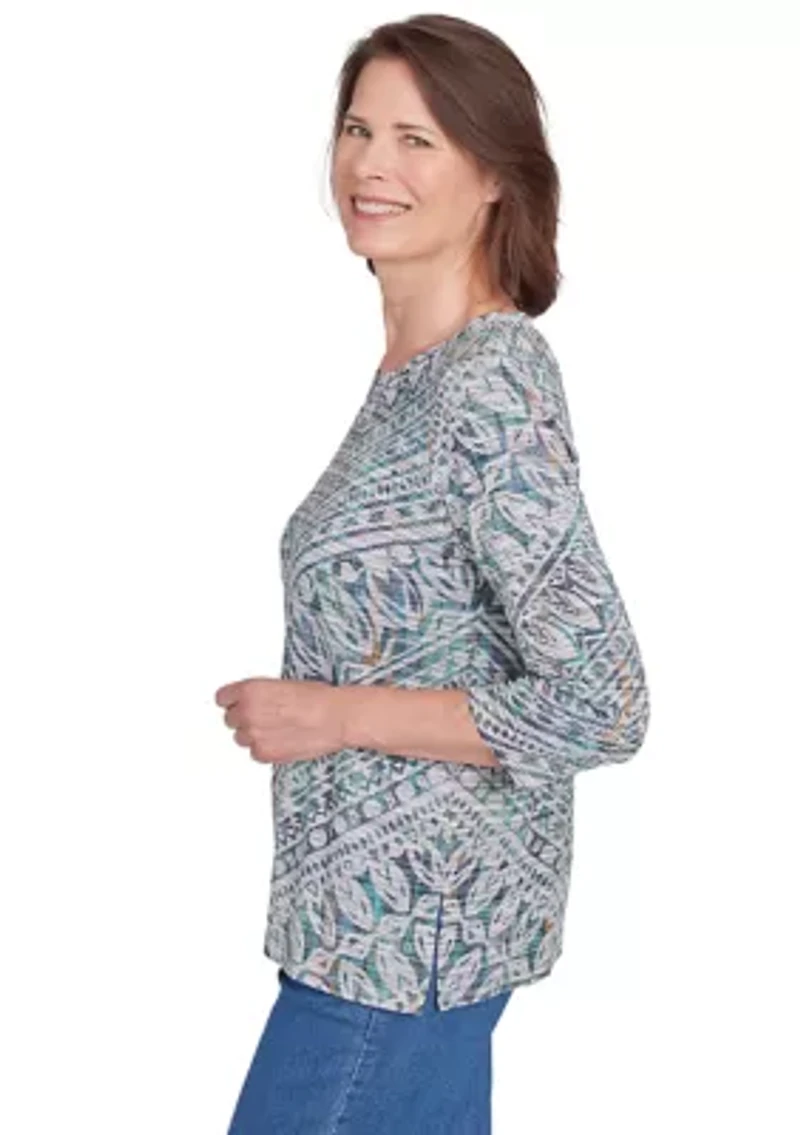 Petite Lake Victoria Chevron Stripe Printed Top