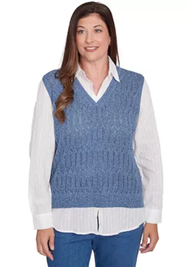 Petite Lake Victoria Rib Clip Jacquard Woven 2Fer Sweater Vest