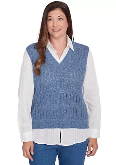Petite Lake Victoria Rib Clip Jacquard Woven 2Fer Sweater Vest