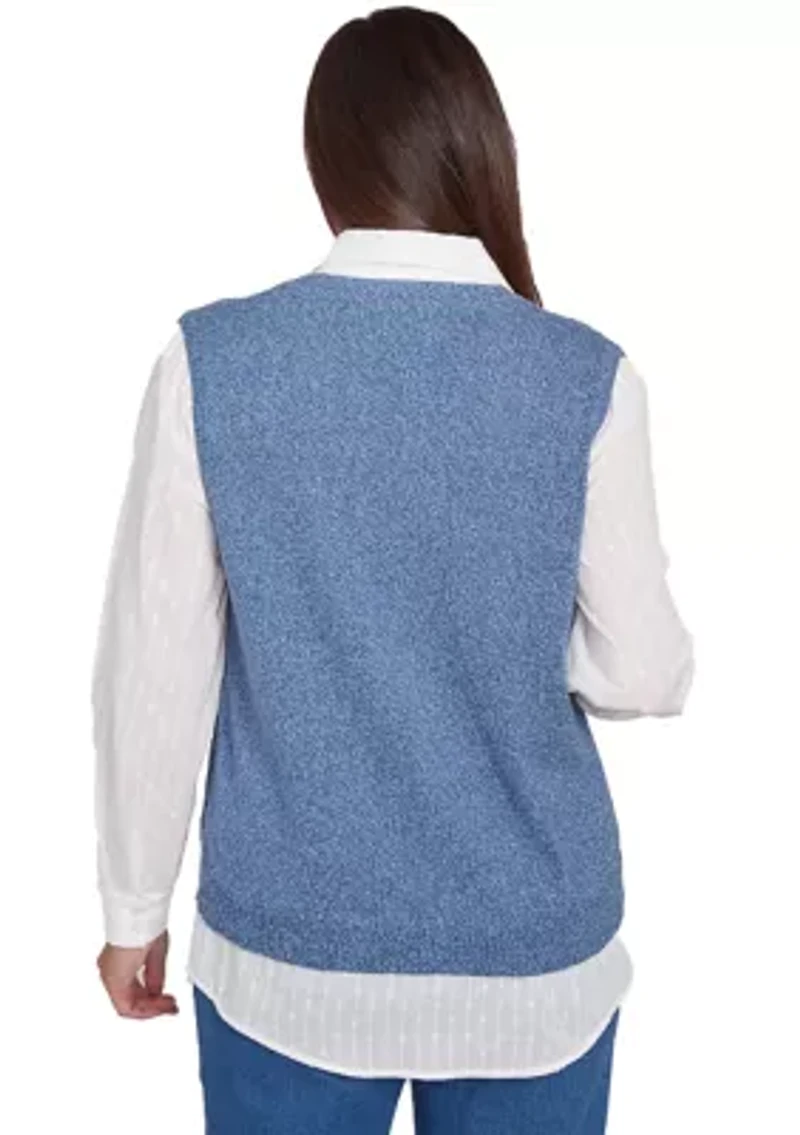 Petite Lake Victoria Rib Clip Jacquard Woven 2Fer Sweater Vest