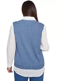 Petite Lake Victoria Rib Clip Jacquard Woven 2Fer Sweater Vest