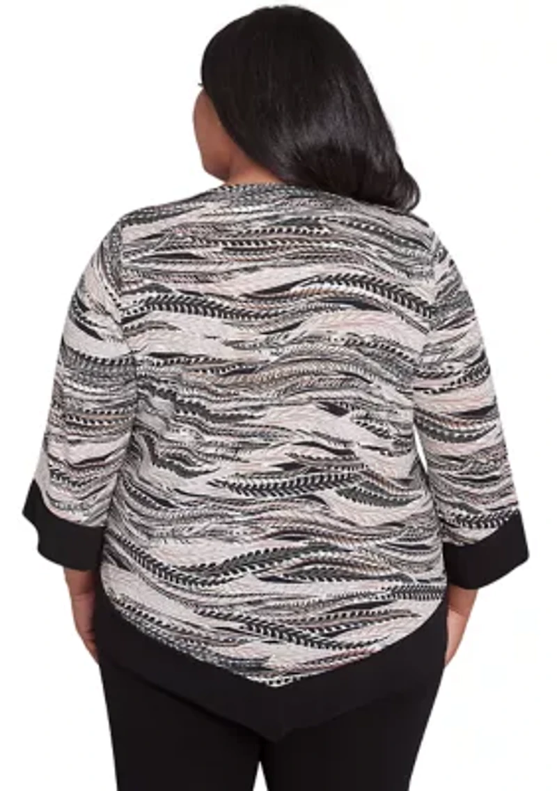 Plus Romancing The Stone Feathers Top with Trim