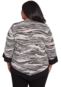 Plus Romancing The Stone Feathers Top with Trim