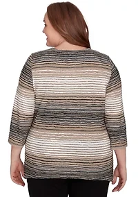 Plus Romancing The Stone Spliced Texture Stripe Top