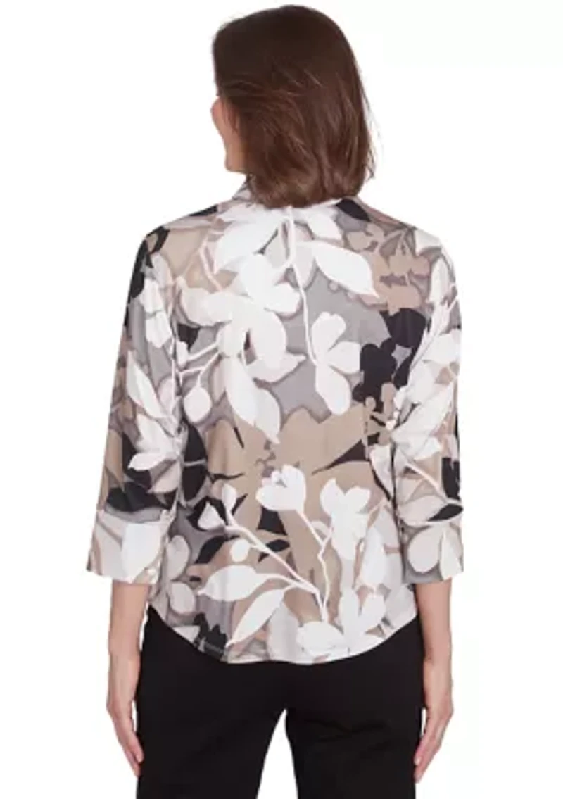 Petite Romancing The Stone Shadow Leaf Knit Shirt